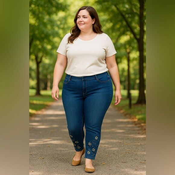 Investments Denim - Slim Factor by Investments Plus Skinny Jegging Jeans 1X Beaded Stretch Denim